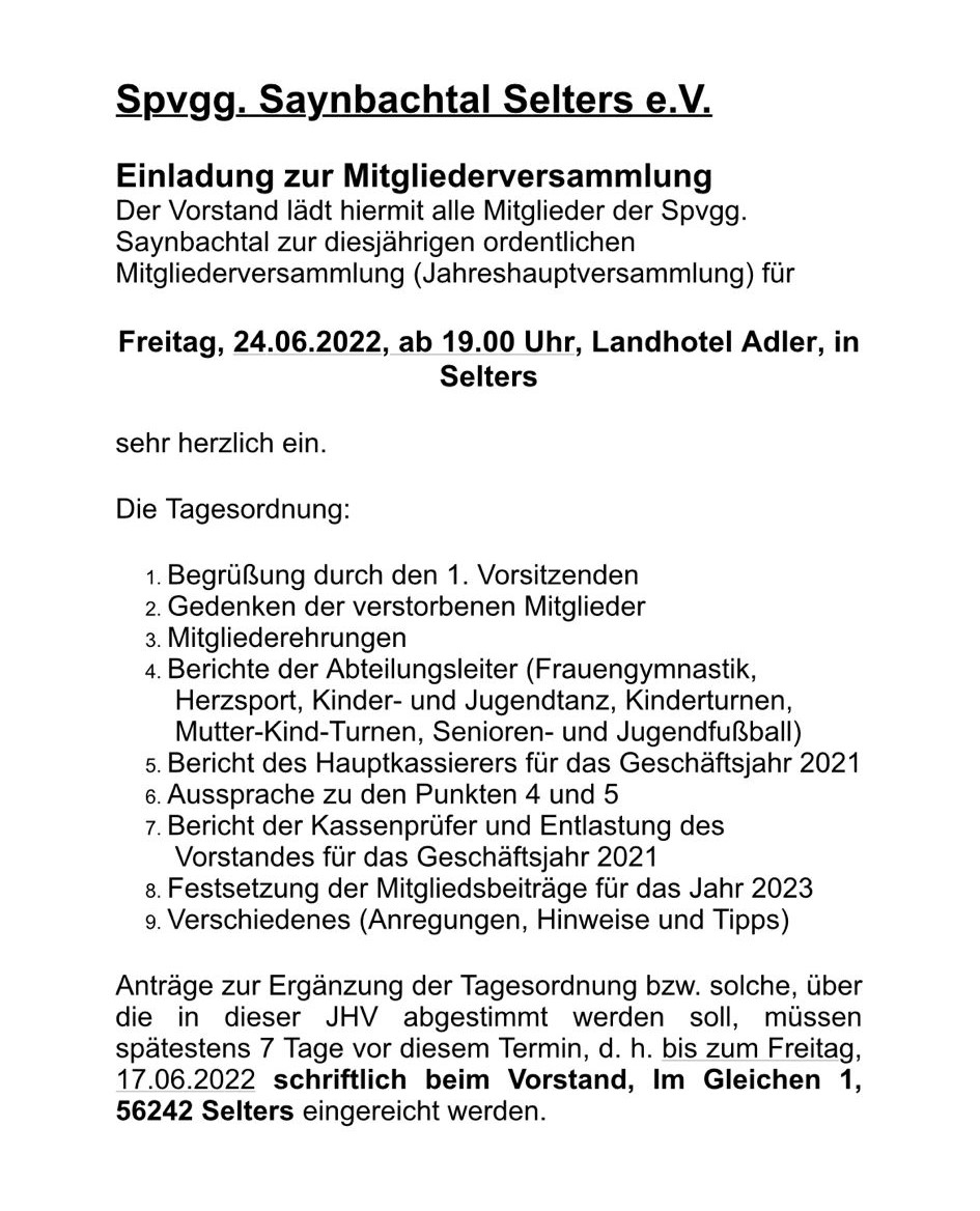 Read more about the article Jahreshauptversammlung 24.06.2022